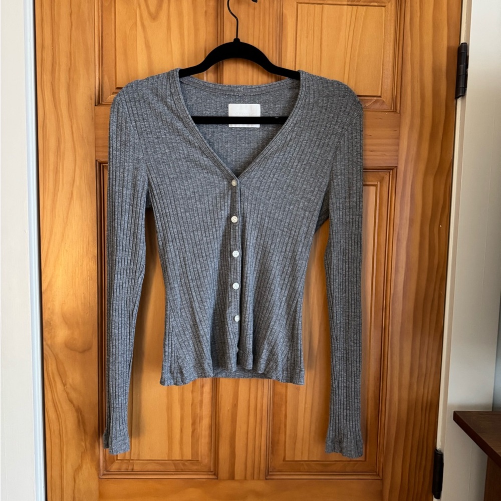 Citizens Of Humanity Gray Ribbed Button-Down Shirt